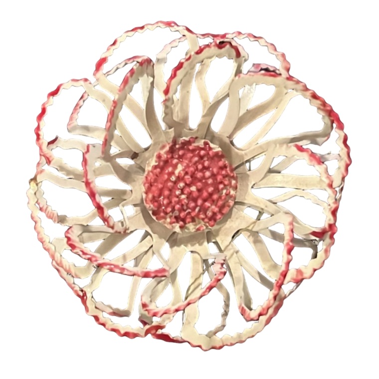 Vintage Retro Pink And White Enamel Metal Floral Brooch